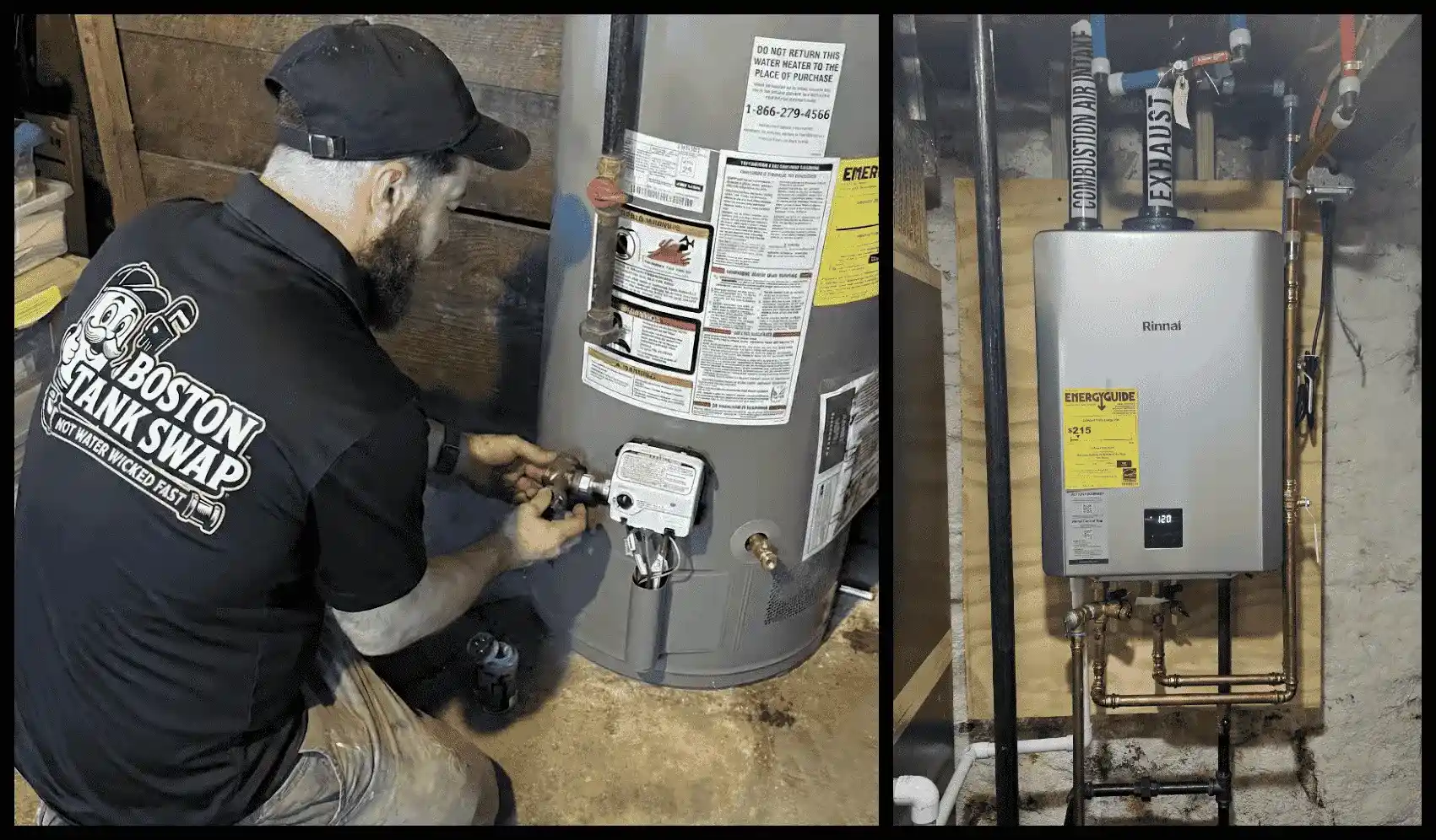 plumber replacing water heater and installing tankless water heater in boston